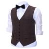 HSLS Mens Herringbone Suits Vests Wool Business Tweed Waistcoats Groomsman V-Neck Slim Fit(Large, Brown) view 2