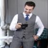 HSLS Mens Herringbone Suits Vests Wool Business Tweed Waistcoats Groomsman V-Neck Slim Fit(Large, Brown) view 4