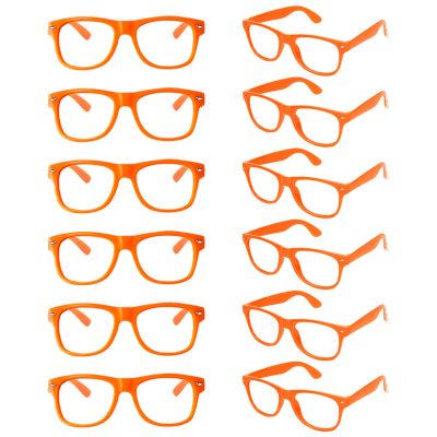 SUNOVELTIES 12 Pack Kids Orange Pretend Play Glasses Bulk, Boys Girls Birthday Party Favors No Lens Frame Fake Glasses