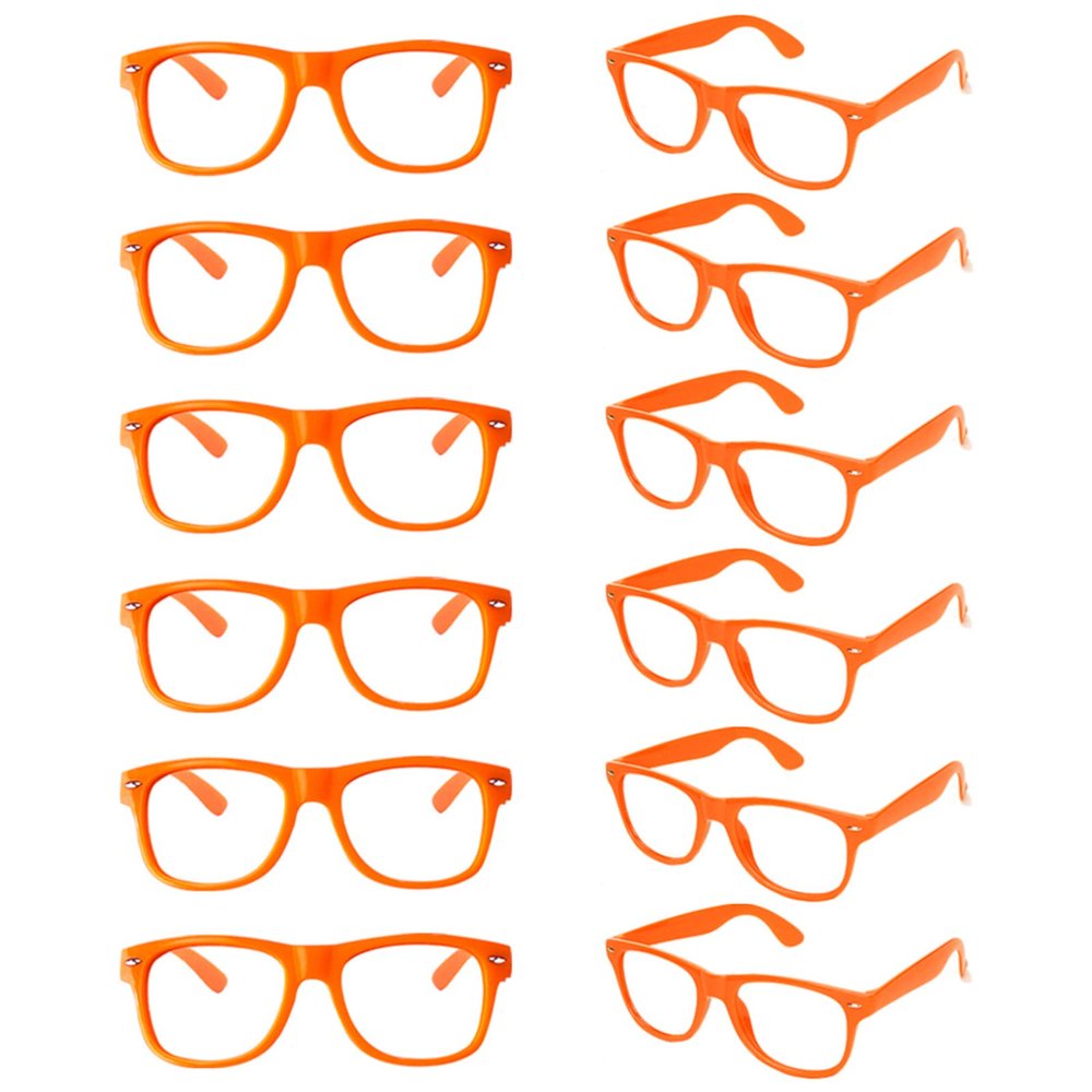SUNOVELTIES 12 Pack Kids Orange Pretend Play Glasses Bulk, Boys Girls Birthday Party Favors No Lens Frame Fake Glasses
