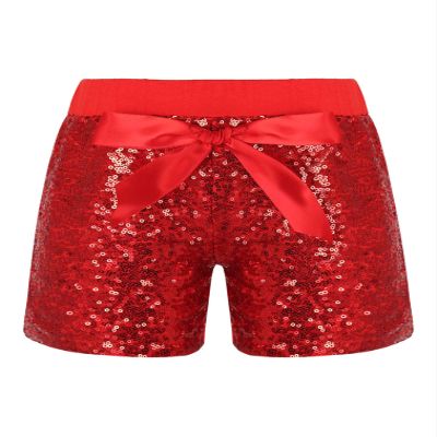 FEESHOW Little Kids Girls Sparkling Sequins Elastic Waistband Shorts Athletic Tumbling Bottoms Red 1-2 Years