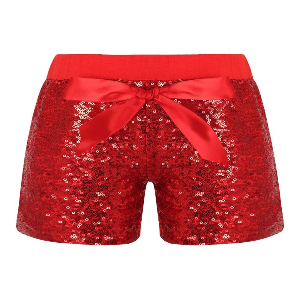 FEESHOW Little Kids Girls Sparkling Sequins Elastic Waistband Shorts Athletic Tumbling Bottoms Red 1-2 Years