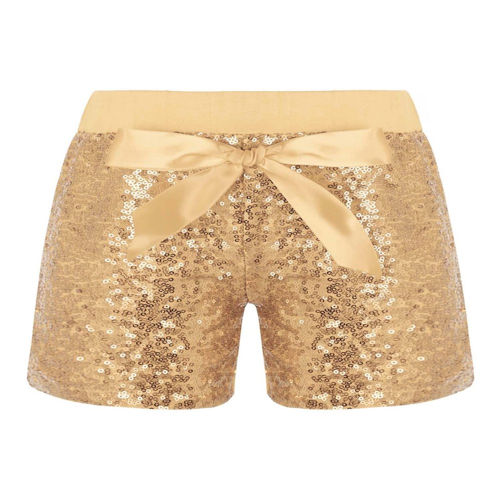FEESHOW Little Kids Girls Sparkling Sequins Elastic Waistband Shorts Athletic Tumbling Bottoms Gold 1-2 Years