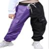 SANGTREE Women's Cargo Pants Elastic Waist Drawstring Tapered Jogger Pants with Pockets for Women,Colorblock-Purple Black,L view 1