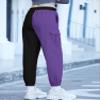 SANGTREE Women's Cargo Pants Elastic Waist Drawstring Tapered Jogger Pants with Pockets for Women,Colorblock-Purple Black,L view 2