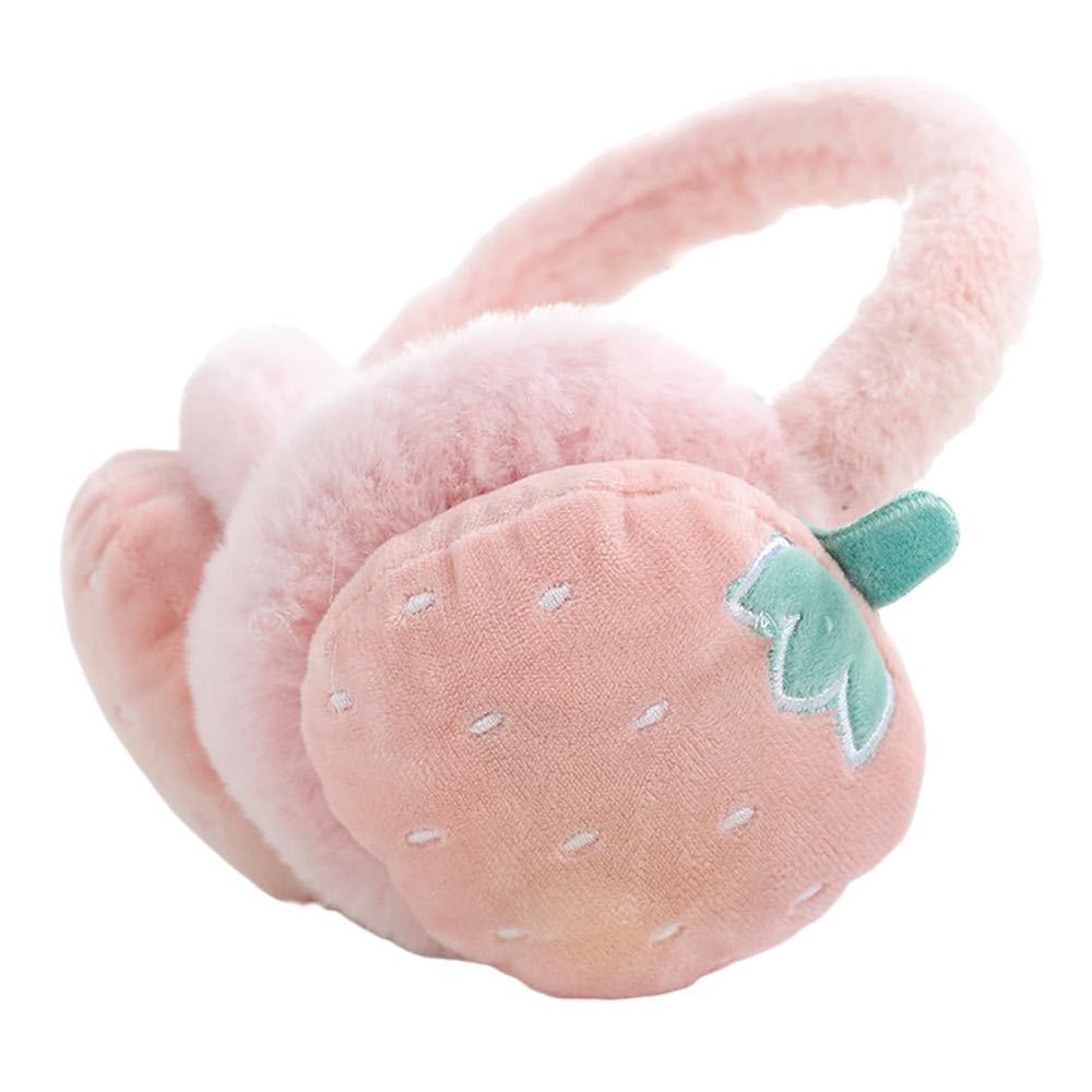 ARTIBETTER Winter Embroidered Earmuff Strawberry Plush Ear Warmers Cold Weather Ear Cover Outdoor Furry for Girls Christmas Birthday Pink