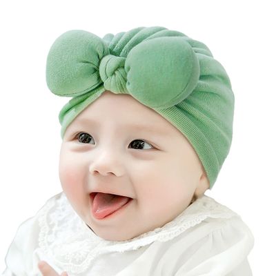Yartina Newborn Baby Bowknot Beanie Turban Hat Nursery Hospital Warm Knit Cap India Muslim Headwrap Green 0-3 Months