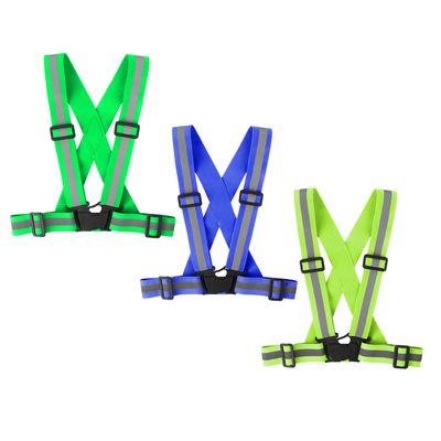 Famnosta Running Reflective Vest Gear 3 Pack Adjustable Safety Vest for Women Men High Visible Reflective Straps Vest for Running Cycling Motorcycling (Green,Blue,Grass Green)