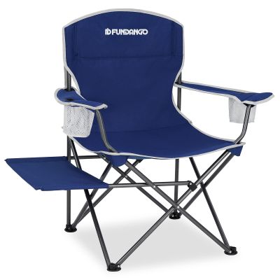 FUNDANGO Folding Padded Camping Arm Chair, Portable Outdoor Full Back Lawn Chair with Side Table Cup Holder Side Pocket for Garden Camping Picnic BBQ Concert with Carry Bag, Support 300LBS
