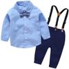 CORATED Toddler Dress Suits Baby Boys Clothes Sets Bowtie Shirts Suspenders Pants 4pcs Gentleman Outfits Suit 6 Month - 6 Years (Blue0005, 6-12 Months) view 2