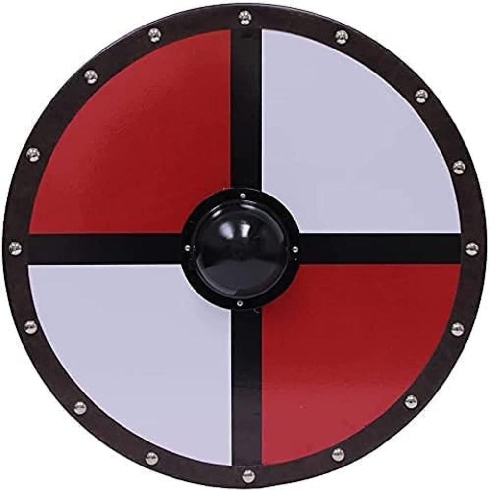 ARTIZANSTORE Medieval Vikings Handmade 24inch Full Size Wood & Mild Steel Shield Warrior Armor Battle Ready Round Design Armor Templar Red Black Ring