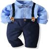 CORATED Toddler Dress Suits Baby Boys Clothes Sets Bowtie Shirts Suspenders Pants 4pcs Gentleman Outfits Suit 6 Month - 6 Years (Blue0005, 4T) view 1