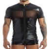 Hedmy Men's One Piece Wetlook Faux Leather Mesh Front Zipper Leotard Bodysuit Catsuit Costumes Black X-Large view 1