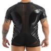 Hedmy Men's One Piece Wetlook Faux Leather Mesh Front Zipper Leotard Bodysuit Catsuit Costumes Black Medium view 3