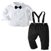 CORATED Toddler Dress Suits Baby Boys Clothes Sets Bowtie Shirts Suspenders Pants 4pcs Gentleman Outfits Suit 6 Month - 6 Years (White0001, 12-18 Months) view 2