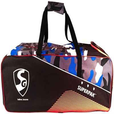 Sanspareils Greenlands SG Superpak Cricket Kit Bag for Youth and Boys Size Kit Bag (Black/Camo Blue/Orange)