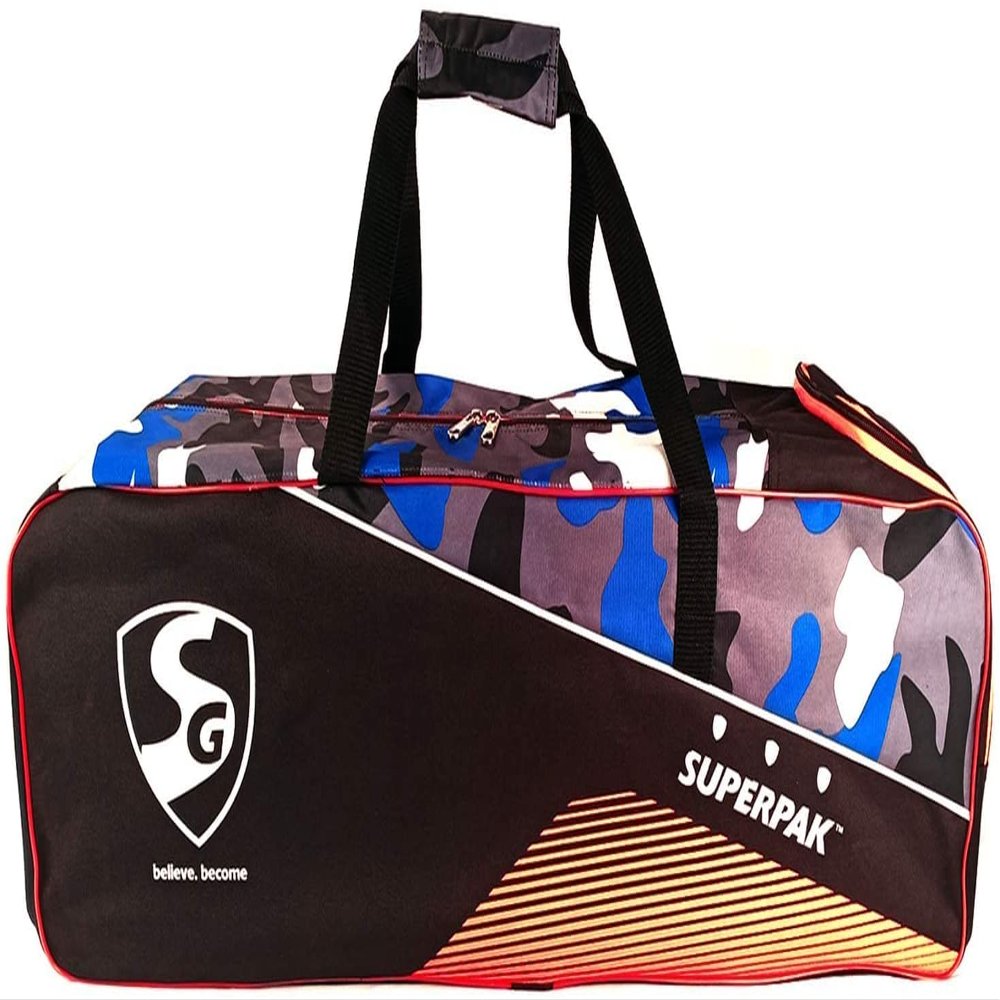 Sanspareils Greenlands SG Superpak Cricket Kit Bag for Youth and Boys Size Kit Bag (Black/Camo Blue/Orange)