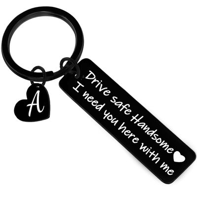 Nimteve Gifts For Men Drive Safe Handsome Mens Gifts For Him Dad Husband Boyfriend Initial Drive Safe Keychain Birthday 26 Letter (A)