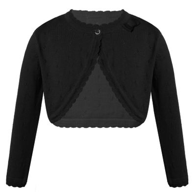 Hularka Kids Girls Knit Cardigan Sweater Long Sleeve One Button Bolero Shrug Wedding Birthday Party Dress Cover Up Black 4 Years