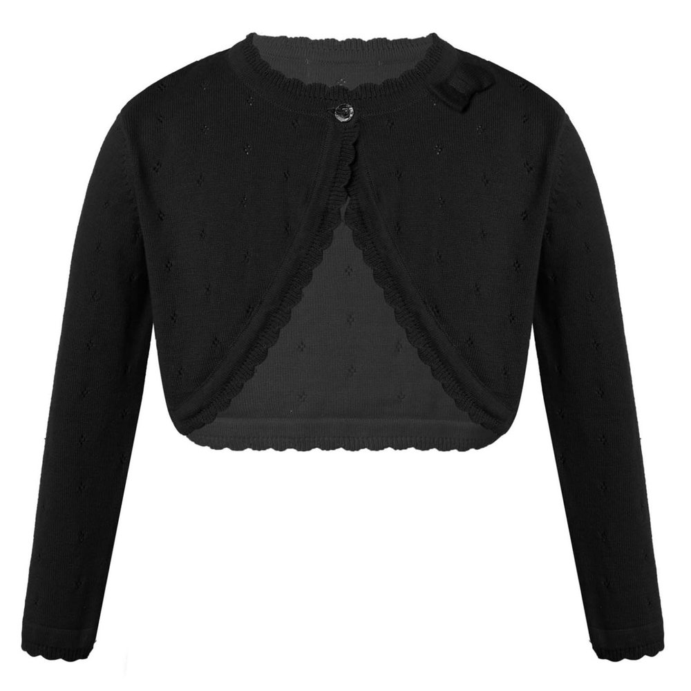 Hularka Kids Girls Knit Cardigan Sweater Long Sleeve One Button Bolero Shrug Wedding Birthday Party Dress Cover Up Black 4 Years