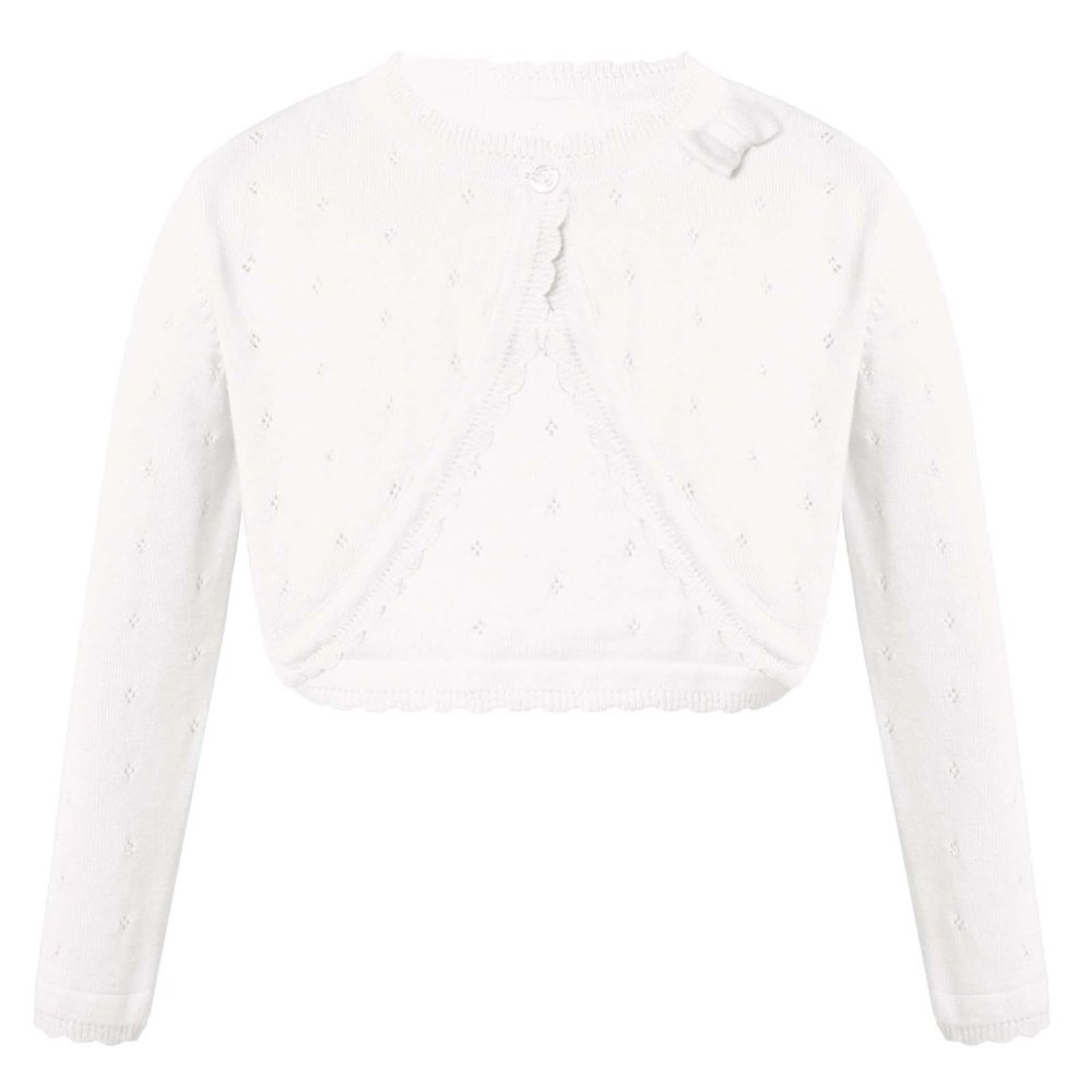 Hularka Kids Girls Knit Cardigan Sweater Long Sleeve One Button Bolero Shrug Wedding Birthday Party Dress Cover Up White 6 Years