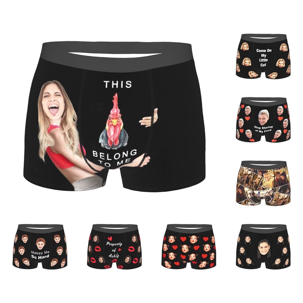 MESHELEY Custom Underwear Personalized for Men Boyfriend Husband Boxer Briefs with Photo Face Valentines Day Gifts for Him