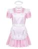 Alvivi Men's Short Sleeve Satin French Maid Uniform Crossdressing Sissy Lingerie Fancy Dress Outfits Pink X-Large view 2