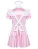 Alvivi Men's Short Sleeve Satin French Maid Uniform Crossdressing Sissy Lingerie Fancy Dress Outfits Pink X-Large view 3