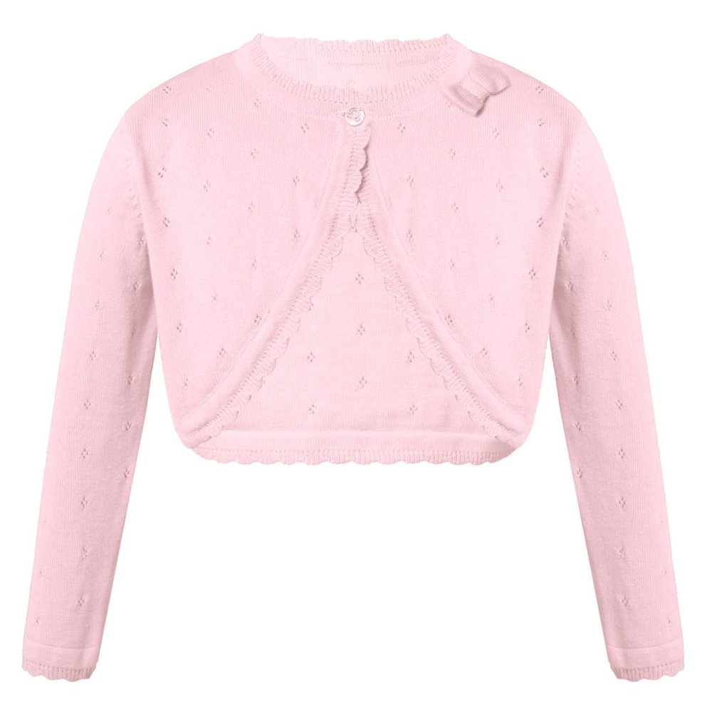 Hularka Kids Girls Knit Cardigan Sweater Long Sleeve One Button Bolero Shrug Wedding Birthday Party Dress Cover Up Pink 4 Years