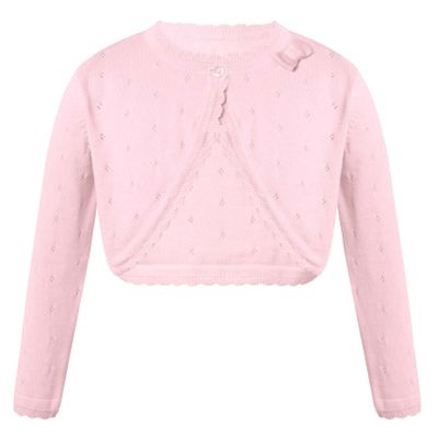 Hularka Kids Girls Knit Cardigan Sweater Long Sleeve One Button Bolero Shrug Wedding Birthday Party Dress Cover Up Pink 2 Years