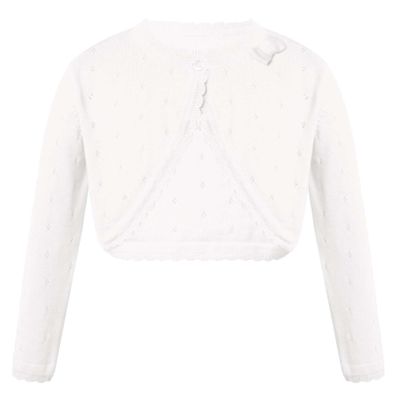 Hularka Kids Girls Knit Cardigan Sweater Long Sleeve One Button Bolero Shrug Wedding Birthday Party Dress Cover Up White 4 Years