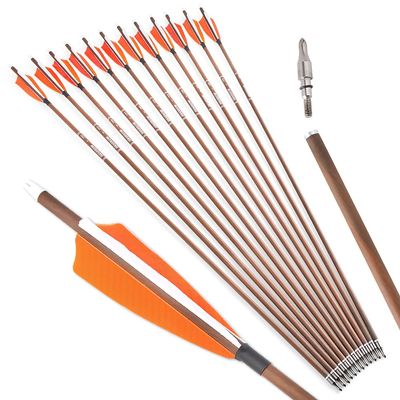 ZSHJGJR 31" Archery Carbon Arrows Spine 340 400 500 600 Hunting Arrows with Removable Tips Natural Feather Targeting Arrows for Compound & Recurve & Traditional Bow 6/12pcs (12, Orange, Spine 400)