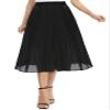 EXCHIC Women's Casual Chiffon Elastic Waist A-Line Pleated Swing Midi Skirt with Pockets (L, Black) view 2