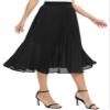 EXCHIC Women's Casual Chiffon Elastic Waist A-Line Pleated Swing Midi Skirt with Pockets (L, Black) view 3