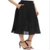 EXCHIC Women's Casual Chiffon Elastic Waist A-Line Pleated Swing Midi Skirt with Pockets (L, Black) view 4