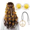 AWAYTR Costume Headwear Set for Women - 3PCS Hippie Accessories - Flower Headband, Gold Peace Sign Necklace, Hippie Sunglasses view 1