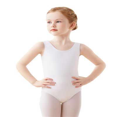 Daydance Lined White Girls Ballet Leotards Tank Spandex Dance Attire for Kids