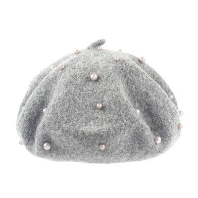 Queenbox Girls Faux Pearl Beret Hat, Kids Candy Color Autumn Winter Cap Toddler & Baby, Light Gray