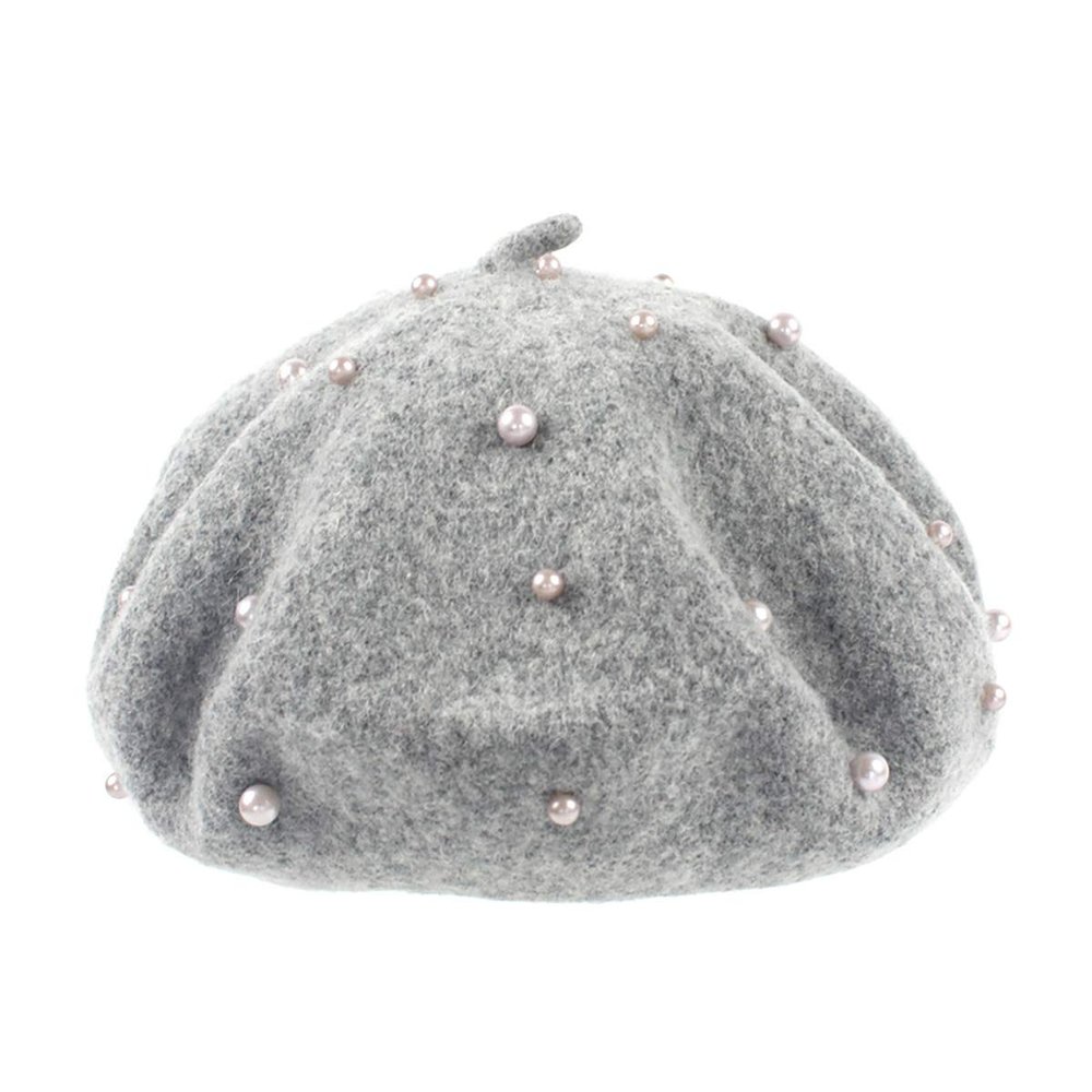 Queenbox Girls Faux Pearl Beret Hat, Kids Candy Color Autumn Winter Cap Toddler & Baby, Light Gray