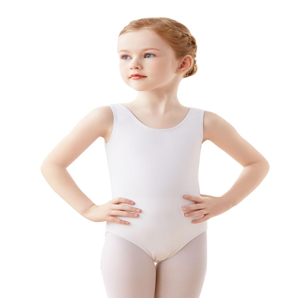 Daydance Lined Vest White Dance Leotards for Girls Ballet, Toddler, Big Kids