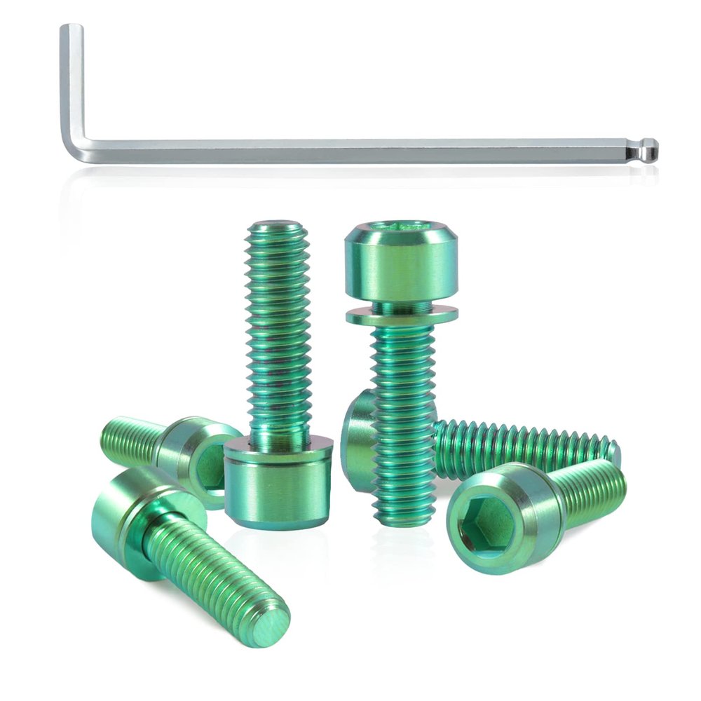 SPEEDWOX 6pcs Bicycle Stem Screw with Washers Set Titanium Alloy Bike Allen Hex Tapered Bolts Screw for MTB Road Bike Stem Parts,M6 x 20mm Green