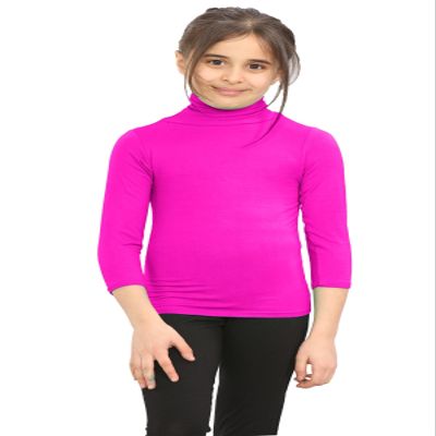 Girls Boys Turtle Polo Neck T-Shirt Kids Long Sleeve Plain Casual Basic Tee Top Neon Pink