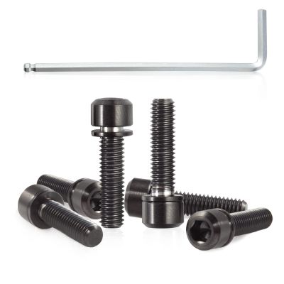 SPEEDWOX 6pcs Bicycle Stem Screw with Washers Set Titanium Alloy Bike Allen Hex Tapered Bolts Screw for MTB Road Bike Stem Parts,M5 x 20mm Black