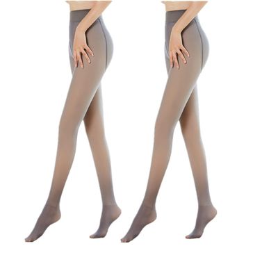 (2 Pairs) Flawless Legs Fake Translucent Warm Fleece Pantyhose for Women, Fleece Lined leggings Tights Women (Gray,90g+320g)