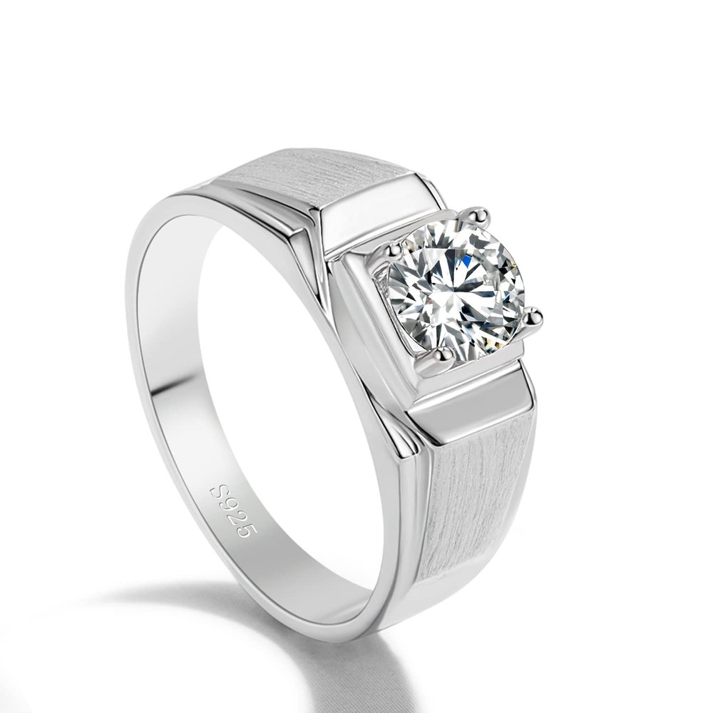 Men 925 Sterling Silver Cubic Zirconia Rings Circular Cut CZ Engagement Rings Wedding Band For Women Bridal Size 6-12 (13)
