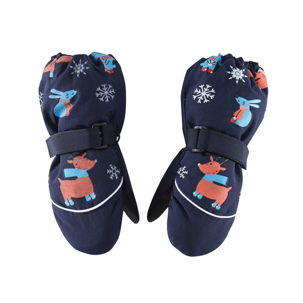 Kids Ski Mittens for Boys Girls Waterproof Snow Ski Mittens Long Cuff Winter Gloves for Toddlers 3-12 Years (Navy, 8-12 Years)