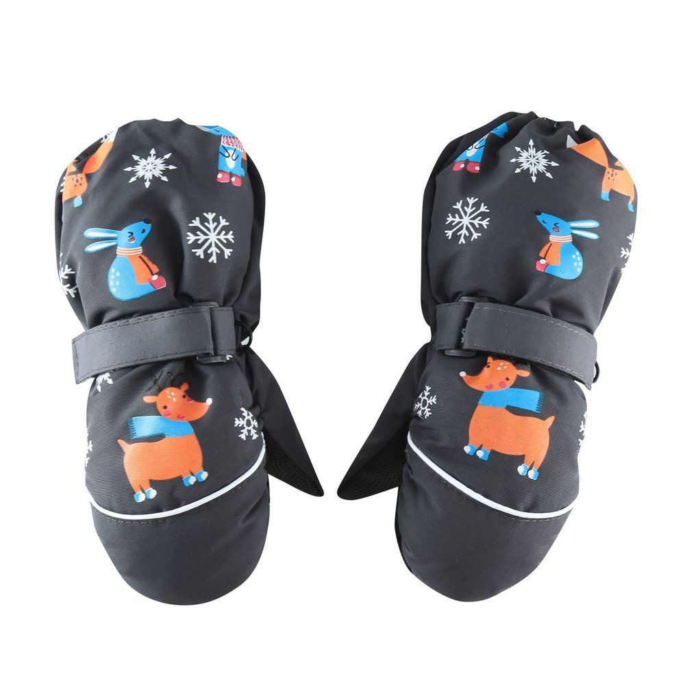 Kids Ski Mittens for Boys Girls Waterproof Snow Ski Mittens Long Cuff Winter Gloves for Toddlers 3-12 Years (Gray, 3-5 Years)