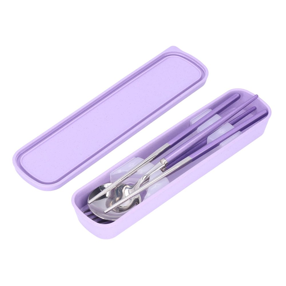 Stainless Steel Flatware Set with Portable Box, Reusable Flatware Cutlery Set, Camping Travel Utensils Set Include Fork Spoon Chopsticks(Purple)