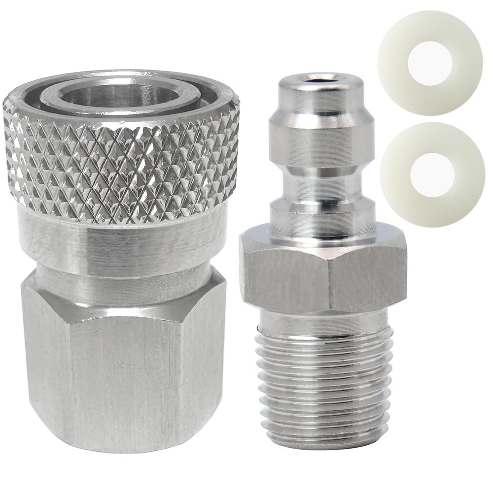 HMKUGO 1/8 NPT Female Connector and 8mm Male Plug Fill Nipple Quick-Disconnect Set, Stainless Steel Remote Line Male & Female Set for PCP Foster Paintball Airsoft Air Gun Tool