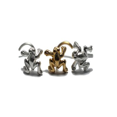 18, 20 Gauge Frog sterling silver nose stud/nose screw, Jewelry Nose Stud, Silver Nose ring, Nose Piercing, Body Jewelry (20 gauge/gold Left screw)